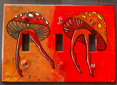 Triple Light Switch Plate - Mushrooms