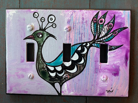 Triple Light Switch Plate - Peacock