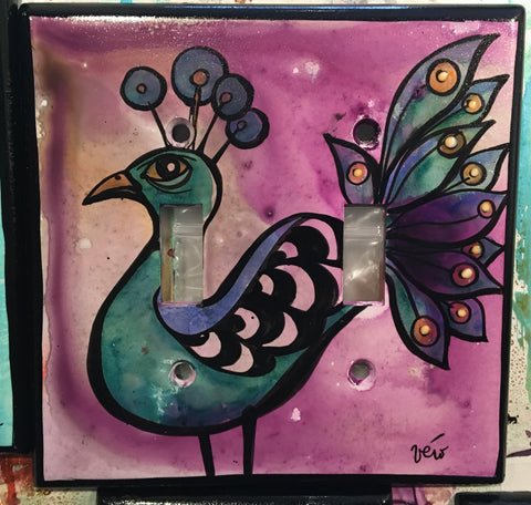 Double Light Switch Plate - Peacock