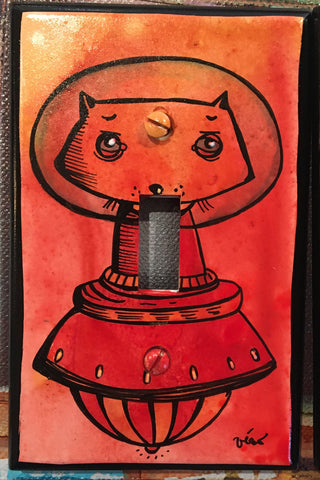 Single Light Switch Plate - Kitty UFO