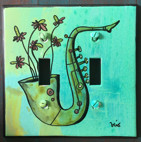Double Light Switch Plate - Saxophone