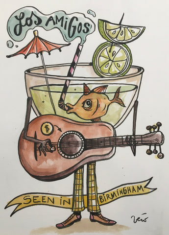 Giant margaritas at Los Amigos - drawing