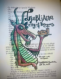 Ljubljana, city of dragons - original drawing.