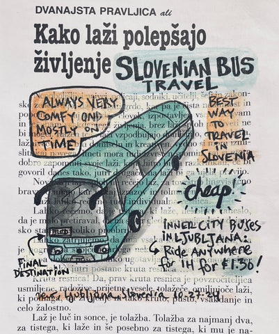 Slovenian Bus Travel - original drawing.