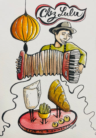The accordionist, Chez Lulu - drawing